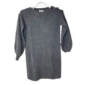 Madewell Boat Neck Button Women's XXS Sweater‎ Dress Tunic Gray 100% Merino Wool